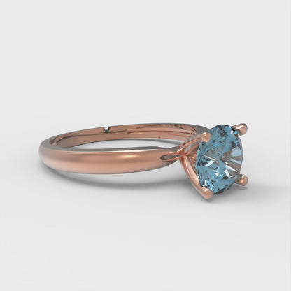 1 cttw Natural Aquamarine Solitaire  Engagement Ring - Solid Rose Gold (VVS1, Round Cut,6.5mm)