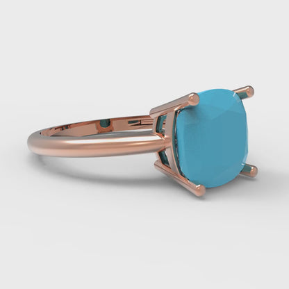 2.5 cttw Simulated Turquoise Solitaire  Engagement Ring - Solid Gold (Cushion Cut,8mm)