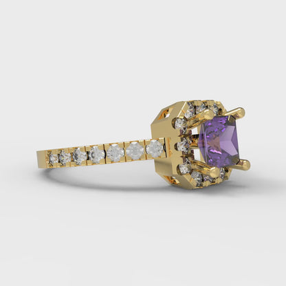 0.89 cttw Natural Amethyst Hidden Halo Engagement Ring - Solid Yellow Gold (VVS1, Princess Cut,4.5mm)