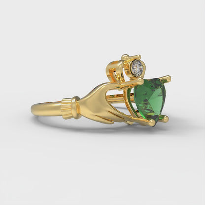 1.06 cttw Simulated Emerald Celtic Claddagh Engagement Ring - Solid Gold (Heart Cut,6.5mm)