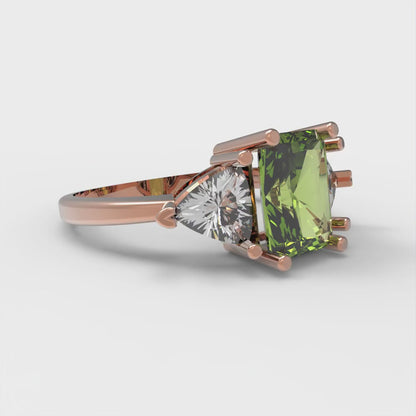 2.82 cttw Natural Peridot Three-Stone Engagement Ring - Solid Gold (Emerald Cut,8x6mm)