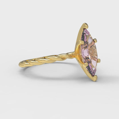 2 cttw Zirconia Simulated Pink Diamond Solitaire  Engagement Ring - Solid Gold (VVS1, Marquise Cut,12x6mm )