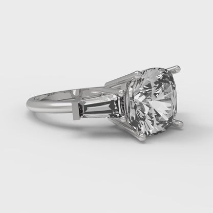 3 cttw Certified Moissanite Three-Stone Engagement Ring - Solid Gold (VVS1, D-F,Cushion Cut,8.0mm)