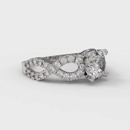 1.42 cttw Moissanite Solitaire with Zirconia Simulated Diamond Accents Engagement Ring - Solid White Gold (VVS1, Round Cut,6.5mm)