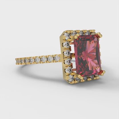 1.86 cttw Simulated Pink Tourmaline Solitaire with Zirconia Simulated Diamond Accents Engagement Ring - Solid Gold (Emerald Cut,7.5x5.5mm)
