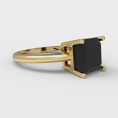 2 cttw Natural Onyx Solitaire  Engagement Ring - Solid Gold (Asscher Cut,7.0mm)