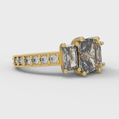1.88 cttw White Sapphire Three-Stone Engagement Ring - Solid Gold (Emerald Cut,7x5mm)