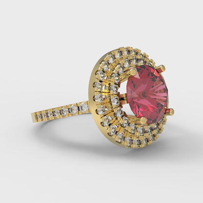 2.6 cttw Simulated Ruby Hidden Halo Engagement Ring - Solid Gold (Round Cut,8.0mm)