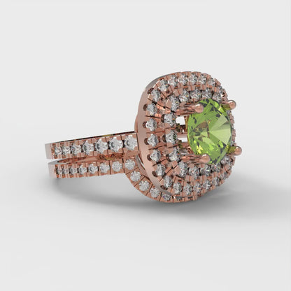 1.7825 cttw Round Cut Natural Peridot Bridal Set - Solid Rose Gold Engagement Ring & Wedding Band