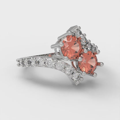 1.48 cttw Zirconia Simulated Red Diamond Solitaire with Zirconia Simulated Diamond Accents Engagement Ring - Solid White Gold (VVS1, Round Cut,5mm)