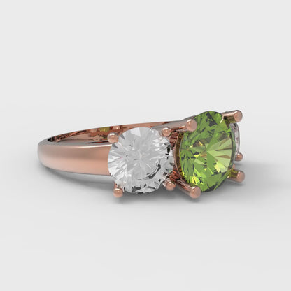 3 cttw Natural Peridot Three-Stone Engagement Ring - Solid Gold (Round Cut,7.5mm)