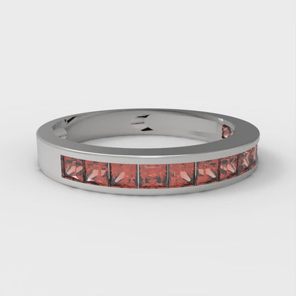 0.78 cttw Simulated Red Diamond Princess Cut White Gold Eternity Wedding Band