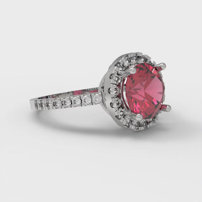1.8 cttw Simulated Pink Tourmaline Hidden Halo Engagement Ring - Solid Gold (Round Cut,7.5mm)