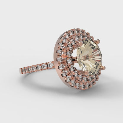 2.6 cttw Natural Morganite Hidden Halo Engagement Ring - Solid Rose Gold (VVS1, Round Cut,8.0mm)