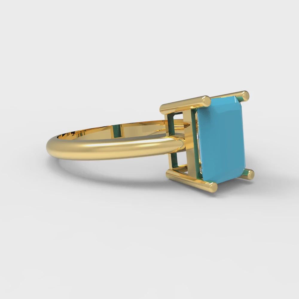 1.75 cttw Simulated Turquoise Solitaire  Engagement Ring - Solid Gold (Radiant Cut,7.5x5.5mm)