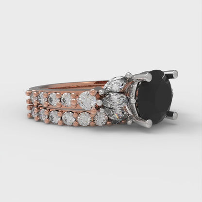 2.94 cttw Round Cut Natural Onyx Bridal Set - Solid Rose/White Gold Engagement Ring & Wedding Band
