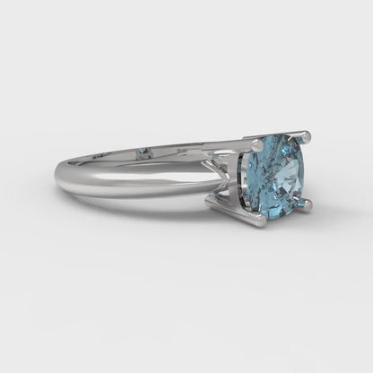 1 cttw Natural Swiss Blue Topaz Solitaire  Engagement Ring - Solid White Gold (VVS1, Cushion Cut,6mm)