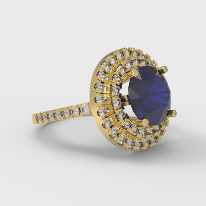 2.6 cttw Simulated Blue Sapphire Hidden Halo Engagement Ring - Solid Gold (Round Cut,8.0mm)