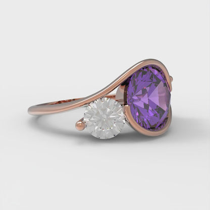 3.5 cttw Simulated Alexandrite Three-Stone Engagement Ring - Solid Rose Gold (VVS1, Round Cut,8.0mm)