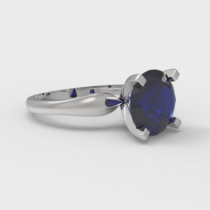 2.5 cttw Simulated Blue Sapphire Solitaire  Engagement Ring - Solid Gold (Round Cut,8.5mm)