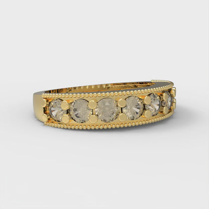 0.81 cttw Natural Morganite Round Cut Yellow Gold Eternity Wedding Band