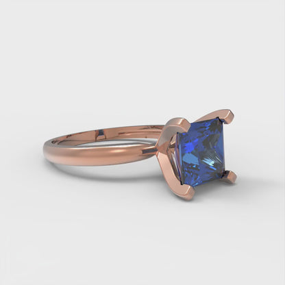 2 cttw Simulated Tanzanite Solitaire  Engagement Ring - Solid  Rose Gold  (VVS1, Princess Cut,7.0mm)