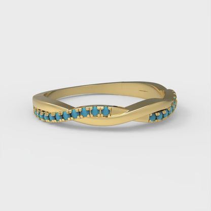 0.16 cttw Simulated Turquoise Round Cut Yellow Gold Eternity Wedding Band