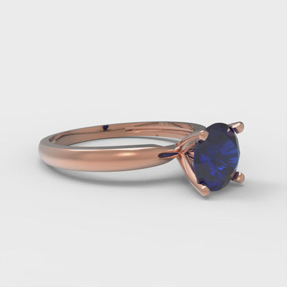 1 cttw Simulated Blue Sapphire Solitaire  Engagement Ring - Solid Gold (Round Cut,6.5mm)
