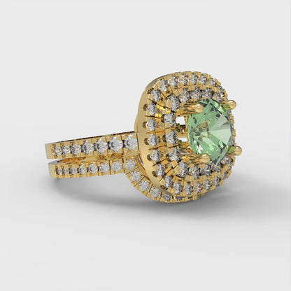 1.7825 cttw Round Cut Simulated Green Diamond Bridal Set - Solid Yellow Gold Engagement Ring & Wedding Band