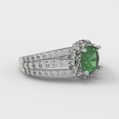 1.83 cttw Simulated Emerald Hidden Halo Engagement Ring - Solid Gold (Round Cut,6.5mm)