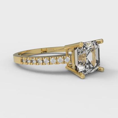 2.7 cttw Zirconia Simulated Diamond Solitaire with Zirconia Simulated Diamond Accents Engagement Ring - Solid Yellow Gold (VVS1, Asscher Cut,6.5mm)