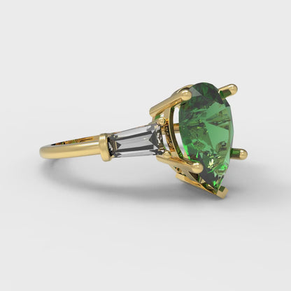 2.5 cttw Simulated Emerald Three-Stone Engagement Ring - Solid Gold (Pear Cut,10x7mm)