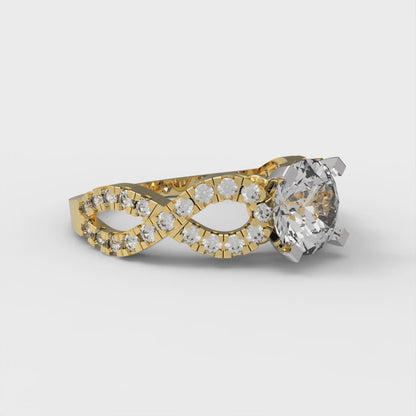 1.42 cttw Zirconia Simulated Diamond Solitaire with Zirconia Simulated Diamond Accents Engagement Ring - Solid Yellow/White Gold (VVS1, Round Cut,6.5mm)