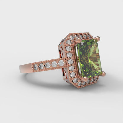 2.78 cttw Natural Peridot Hidden Halo Engagement Ring - Solid Rose Gold (VVS1, Emerald Cut,8.5x6.5mm)