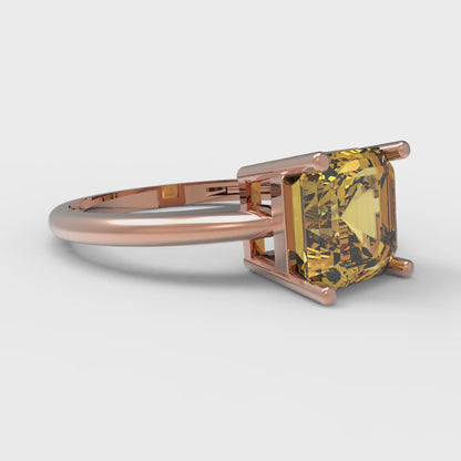 2 cttw Natural Citrine Solitaire  Engagement Ring - Solid Rose Gold (VVS1, Asscher Cut,7.0mm)