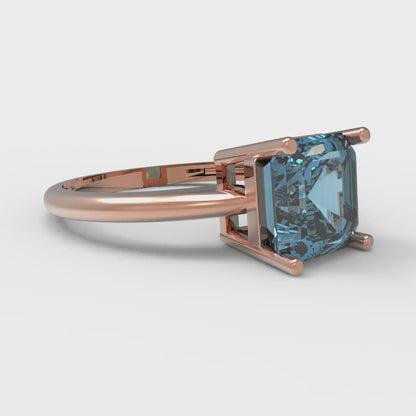 2 cttw Natural Sky Blue Topaz Solitaire  Engagement Ring - Solid Rose Gold (VVS1, Asscher Cut,7.0mm)