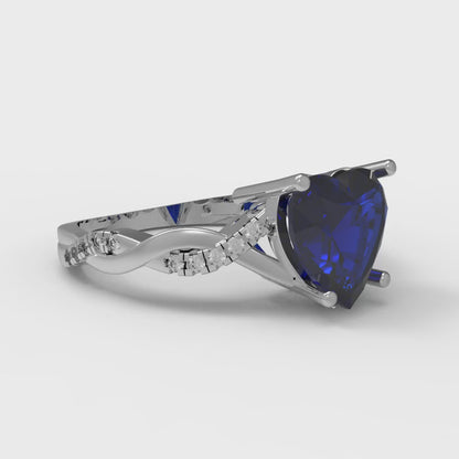 2.1 cttw Simulated Blue Sapphire Solitaire with Zirconia Simulated Diamond Accents Engagement Ring - Solid Gold (Heart Cut,8mm)