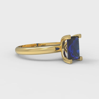 1 cttw Simulated Blue Sapphire Solitaire  Engagement Ring - Solid Gold (Emerald Cut,7X5mm)