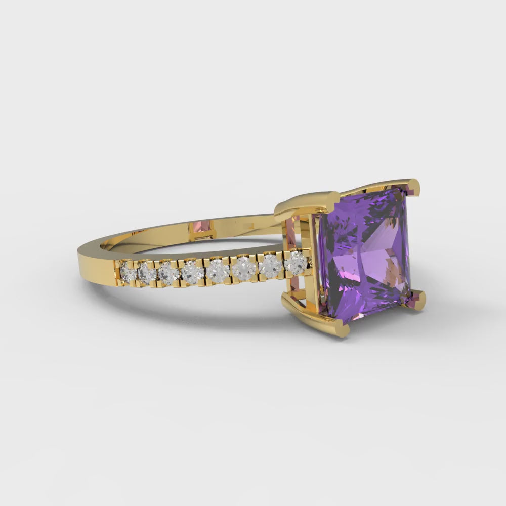 1.62 cttw Simulated Alexandrite Solitaire with Zirconia Simulated Diamond Accents Engagement Ring - Solid Gold (Princess Cut,6.5mm)