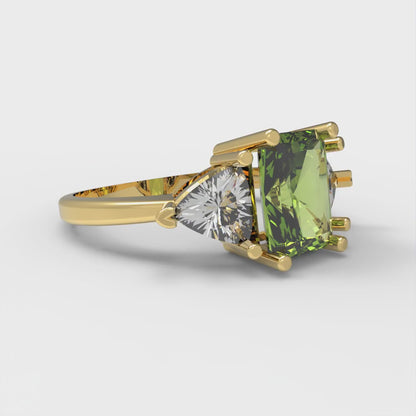 2.82 cttw Natural Peridot Three-Stone Engagement Ring - Solid Gold (Emerald Cut,8x6mm)