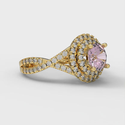 1.3125 cttw Zirconia Simulated Pink Diamond Hidden Halo Engagement Ring - Solid Gold (VVS1, Round Cut,6mm)