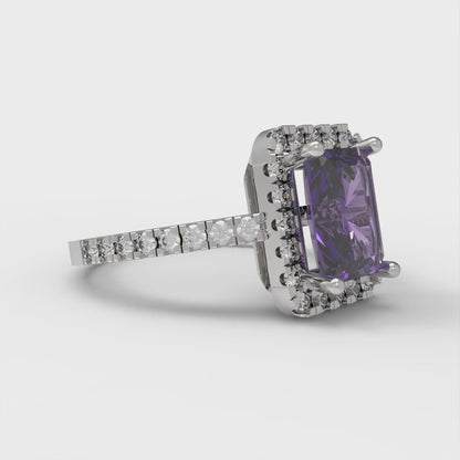 1.86 cttw Natural Amethyst Hidden Halo Engagement Ring - Solid Gold (Emerald Cut,7.5x5.5mm)