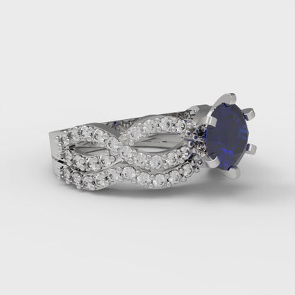 1.57 cttw Round Cut Simulated Blue Sapphire Bridal Set - Solid White Gold  Engagement Ring & Wedding Band