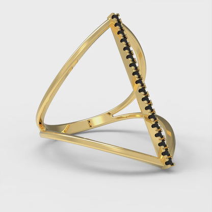 0.09 cttw Natural Onyx Statement Engagement Ring - Solid Yellow Gold (VVS1, Round Cut,1.0mm)