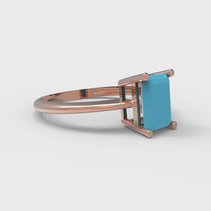 1 cttw Simulated Turquoise Solitaire  Engagement Ring - Solid Gold (Radiant Cut,7x5mm)