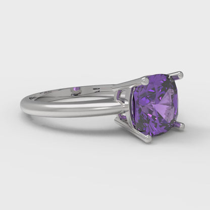 2 cttw Simulated Alexandrite Solitaire  Engagement Ring - Solid White Gold (VVS1, Cushion Cut,7mm)