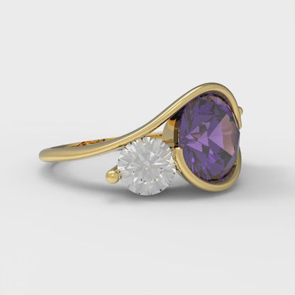 3.5 cttw Natural Amethyst Three-Stone Engagement Ring - Solid Gold (Round Cut,8.0mm)