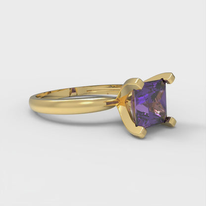 1.5 cttw Natural Amethyst Solitaire  Engagement Ring - Solid Gold (Princess Cut,6.5mm)