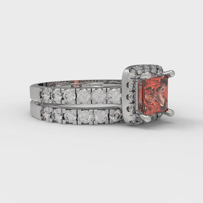 1.56 cttw Princess Cut Simulated Red Diamond Bridal Set - Solid White Gold Engagement Ring & Wedding Band