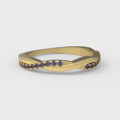 0.16 cttw Simulated Blue Sapphire Round Cut Yellow Gold Eternity Wedding Band